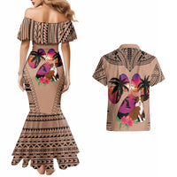 Polynesian Couples Matching Mermaid Dress and Hawaiian Shirt Dog Lover With Border Collie - Sunset At The Beach Brown Ver LT7 - Wonder Print Shop