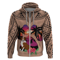 Polynesian Hoodie Dog Lover With Border Collie - Sunset At The Beach Brown Ver - Wonder Print Shop