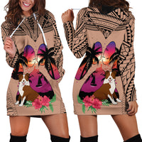 Polynesian Hoodie Dress Dog Lover With Border Collie - Sunset At The Beach Brown Ver - Wonder Print Shop