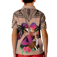 Polynesian Kid Polo Shirt Dog Lover With Border Collie - Sunset At The Beach Brown Ver - Wonder Print Shop