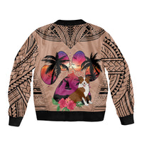 Polynesian Sleeve Zip Bomber Jacket Dog Lover With Border Collie - Sunset At The Beach Brown Ver - Wonder Print Shop