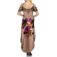 Polynesian Summer Maxi Dress Dog Lover With Border Collie - Sunset At The Beach Brown Ver - Wonder Print Shop