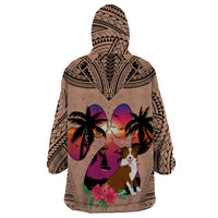 Polynesian Wearable Blanket Hoodie Dog Lover With Border Collie - Sunset At The Beach Brown Ver - Wonder Print Shop