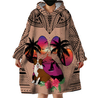 Polynesian Wearable Blanket Hoodie Dog Lover With Border Collie - Sunset At The Beach Brown Ver - Wonder Print Shop