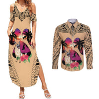 Polynesian Couples Matching Summer Maxi Dress and Long Sleeve Button Shirts Dog Lover With German Shepherd - Sunset At The Beach LT7 - Wonder Print Shop