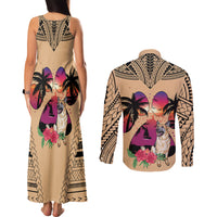 Polynesian Couples Matching Tank Maxi Dress and Long Sleeve Button Shirts Dog Lover With German Shepherd - Sunset At The Beach LT7 - Wonder Print Shop
