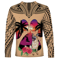 Polynesian Long Sleeve Shirt Dog Lover With German Shepherd - Sunset At The Beach - Wonder Print Shop