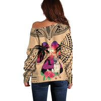 Polynesian Off Shoulder Sweater Dog Lover With German Shepherd - Sunset At The Beach - Wonder Print Shop