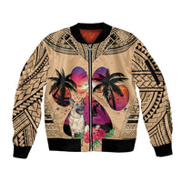 Polynesian Sleeve Zip Bomber Jacket Dog Lover With German Shepherd - Sunset At The Beach - Wonder Print Shop