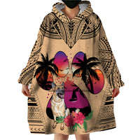 Polynesian Wearable Blanket Hoodie Dog Lover With German Shepherd - Sunset At The Beach - Wonder Print Shop