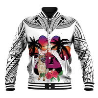 Polynesian Baseball Jacket Dog Lover With German Shepherd - Sunset At The Beach White Ver LT7 - Wonder Print Shop
