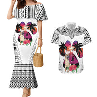 Polynesian Couples Matching Mermaid Dress and Hawaiian Shirt Dog Lover With German Shepherd - Sunset At The Beach White Ver LT7 - Wonder Print Shop