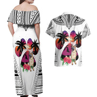 Polynesian Couples Matching Off Shoulder Maxi Dress and Hawaiian Shirt Dog Lover With German Shepherd - Sunset At The Beach White Ver LT7 - Wonder Print Shop