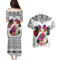 Polynesian Couples Matching Puletasi Dress and Hawaiian Shirt Dog Lover With German Shepherd - Sunset At The Beach White Ver LT7 - Wonder Print Shop