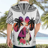 Polynesian Hawaiian Shirt Dog Lover With German Shepherd - Sunset At The Beach White Ver - Wonder Print Shop
