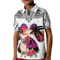 Polynesian Kid Polo Shirt Dog Lover With German Shepherd - Sunset At The Beach White Ver - Wonder Print Shop