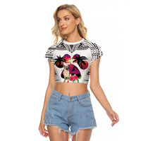 Polynesian Raglan Cropped T Shirt Dog Lover With German Shepherd - Sunset At The Beach White Ver - Wonder Print Shop