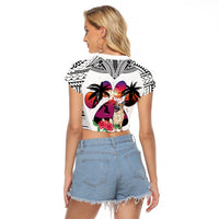 Polynesian Raglan Cropped T Shirt Dog Lover With German Shepherd - Sunset At The Beach White Ver - Wonder Print Shop