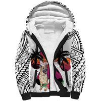 Polynesian Sherpa Hoodie Dog Lover With German Shepherd - Sunset At The Beach White Ver - Wonder Print Shop