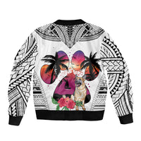 Polynesian Sleeve Zip Bomber Jacket Dog Lover With German Shepherd - Sunset At The Beach White Ver - Wonder Print Shop
