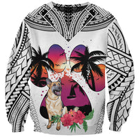 Polynesian Sweatshirt Dog Lover With German Shepherd - Sunset At The Beach White Ver - Wonder Print Shop
