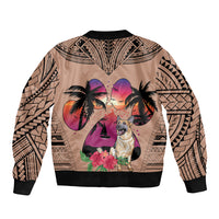 Polynesian Bomber Jacket Dog Lover With German Shepherd - Sunset At The Beach Brown Ver LT7 - Wonder Print Shop