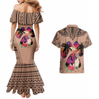 Polynesian Couples Matching Mermaid Dress and Hawaiian Shirt Dog Lover With German Shepherd - Sunset At The Beach Brown Ver LT7 - Wonder Print Shop