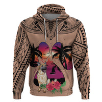 Polynesian Hoodie Dog Lover With German Shepherd - Sunset At The Beach Brown Ver - Wonder Print Shop