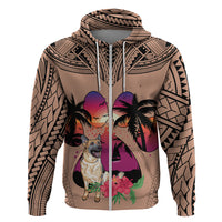 Polynesian Hoodie Dog Lover With German Shepherd - Sunset At The Beach Brown Ver - Wonder Print Shop