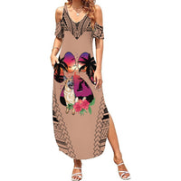 Polynesian Summer Maxi Dress Dog Lover With German Shepherd - Sunset At The Beach Brown Ver - Wonder Print Shop