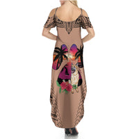 Polynesian Summer Maxi Dress Dog Lover With German Shepherd - Sunset At The Beach Brown Ver - Wonder Print Shop