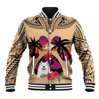 Polynesian Baseball Jacket Dog Lover With Samoyed - Sunset At The Beach LT7 - Wonder Print Shop