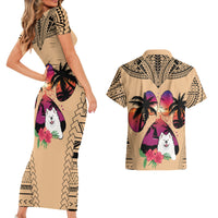 Polynesian Couples Matching Short Sleeve Bodycon Dress and Hawaiian Shirt Dog Lover With Samoyed - Sunset At The Beach LT7 - Wonder Print Shop