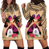 Polynesian Hoodie Dress Dog Lover With Samoyed - Sunset At The Beach - Wonder Print Shop