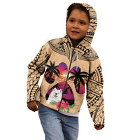 Polynesian Kid Hoodie Dog Lover With Samoyed - Sunset At The Beach - Wonder Print Shop