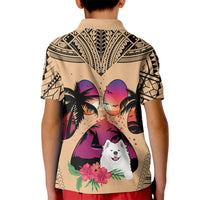 Polynesian Kid Polo Shirt Dog Lover With Samoyed - Sunset At The Beach - Wonder Print Shop