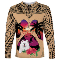 Polynesian Long Sleeve Shirt Dog Lover With Samoyed - Sunset At The Beach - Wonder Print Shop
