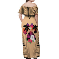 Polynesian Off Shoulder Maxi Dress Dog Lover With Samoyed - Sunset At The Beach - Wonder Print Shop