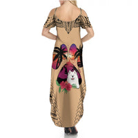 Polynesian Summer Maxi Dress Dog Lover With Samoyed - Sunset At The Beach - Wonder Print Shop