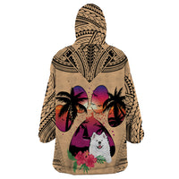 Polynesian Wearable Blanket Hoodie Dog Lover With Samoyed - Sunset At The Beach - Wonder Print Shop