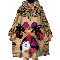 Polynesian Wearable Blanket Hoodie Dog Lover With Samoyed - Sunset At The Beach - Wonder Print Shop
