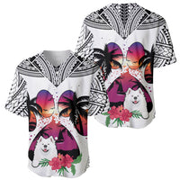 Polynesian Baseball Jersey Dog Lover With Samoyed - Sunset At The Beach White Ver LT7 - Wonder Print Shop
