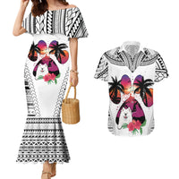 Polynesian Couples Matching Mermaid Dress and Hawaiian Shirt Dog Lover With Samoyed - Sunset At The Beach White Ver LT7 - Wonder Print Shop