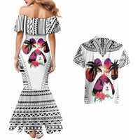 Polynesian Couples Matching Mermaid Dress and Hawaiian Shirt Dog Lover With Samoyed - Sunset At The Beach White Ver LT7 - Wonder Print Shop