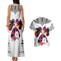 Polynesian Couples Matching Tank Maxi Dress and Hawaiian Shirt Dog Lover With Samoyed - Sunset At The Beach White Ver LT7 - Wonder Print Shop