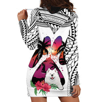 Polynesian Hoodie Dress Dog Lover With Samoyed - Sunset At The Beach White Ver - Wonder Print Shop