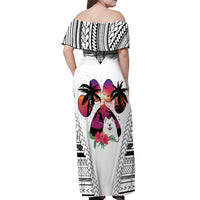 Polynesian Off Shoulder Maxi Dress Dog Lover With Samoyed - Sunset At The Beach White Ver - Wonder Print Shop