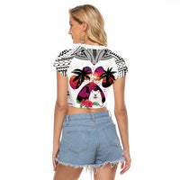 Polynesian Raglan Cropped T Shirt Dog Lover With Samoyed - Sunset At The Beach White Ver - Wonder Print Shop