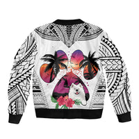 Polynesian Sleeve Zip Bomber Jacket Dog Lover With Samoyed - Sunset At The Beach White Ver - Wonder Print Shop