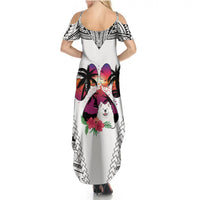 Polynesian Summer Maxi Dress Dog Lover With Samoyed - Sunset At The Beach White Ver - Wonder Print Shop
